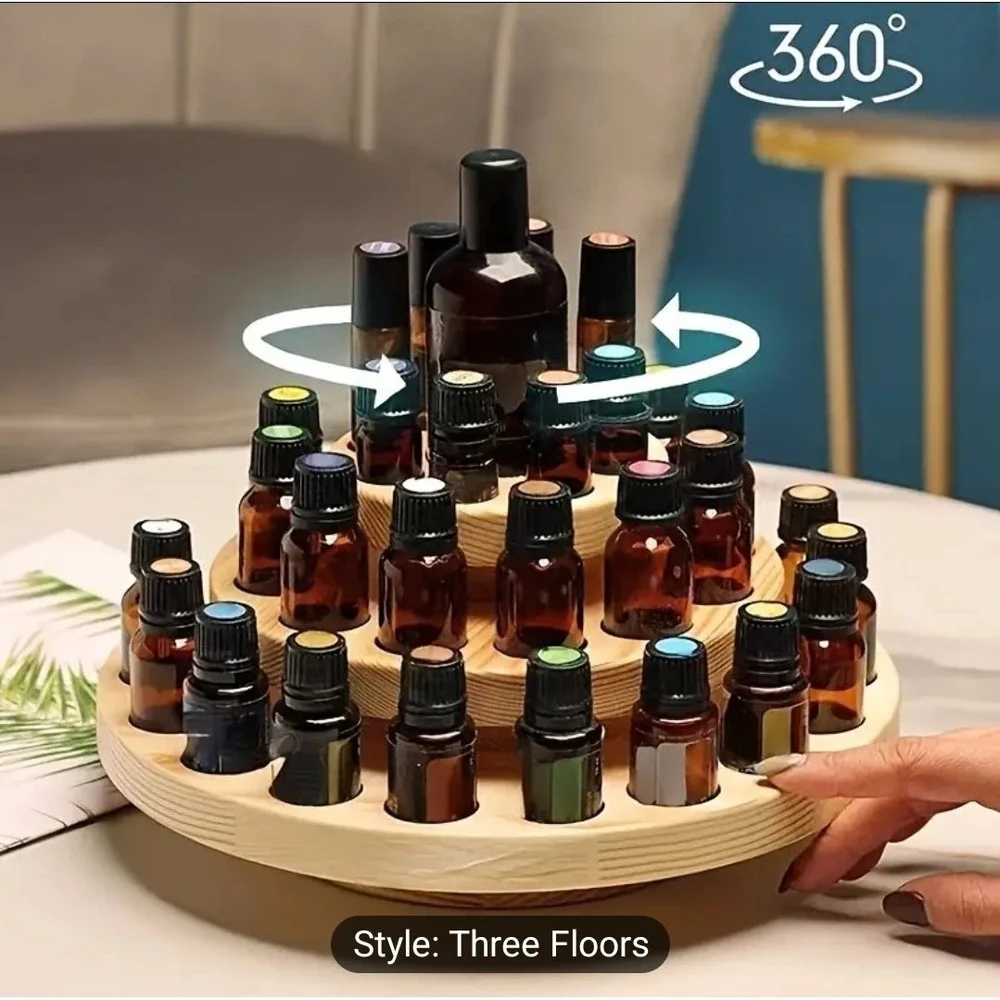 3 Tier Rotating Essential Oil Bottle Holder Display Stand Wooden Storage Rack US
